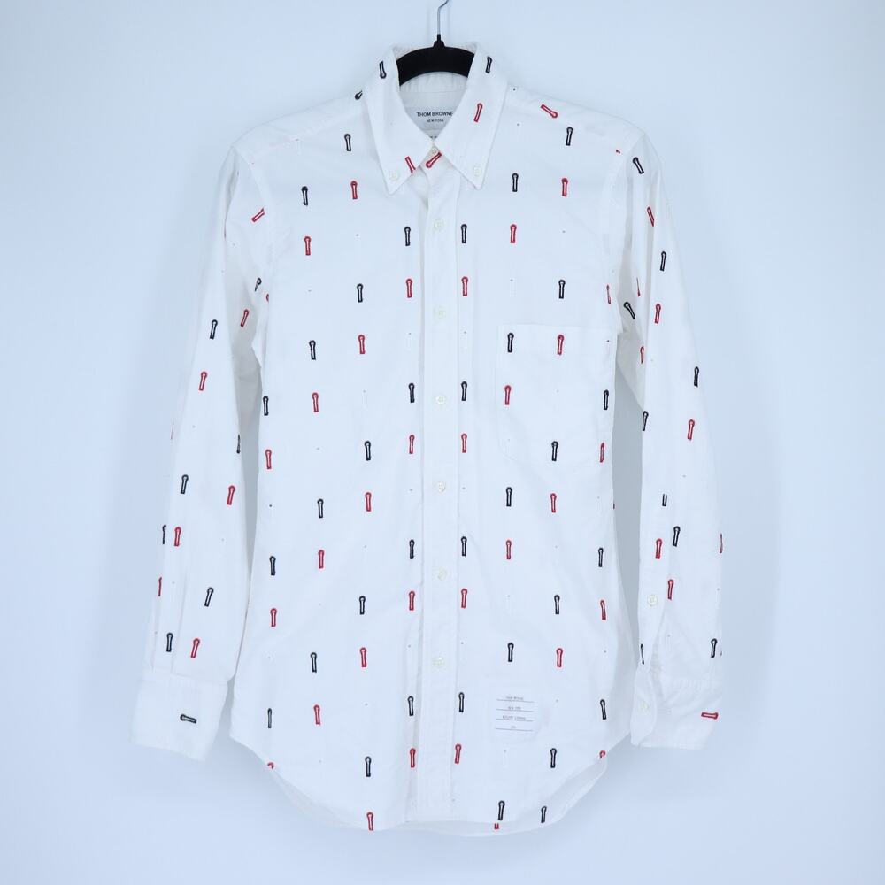 THOM BROWNE Embroidered Button Down Shirt White Long Sleeve Women's 1/US S